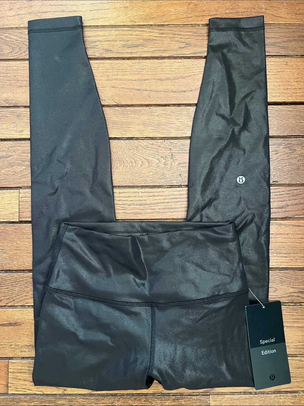 Lululemon Black Faux Leather Foil Wunder Train High Rise Leggings Size 6 NWT